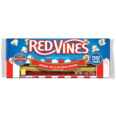 American Licorice Red Vines Original and Buttered Popcorn 5oz Tray