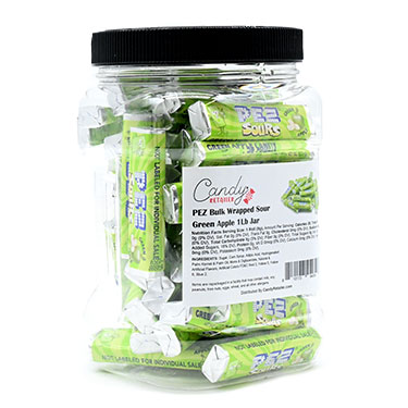 Candy Retailer PEZ Bulk Wrapped Sour Green Apple 1Lb Jar