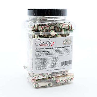 Candy Retailer Christmas Tree Yogurt Coated Pretzels 1 Lb Jar